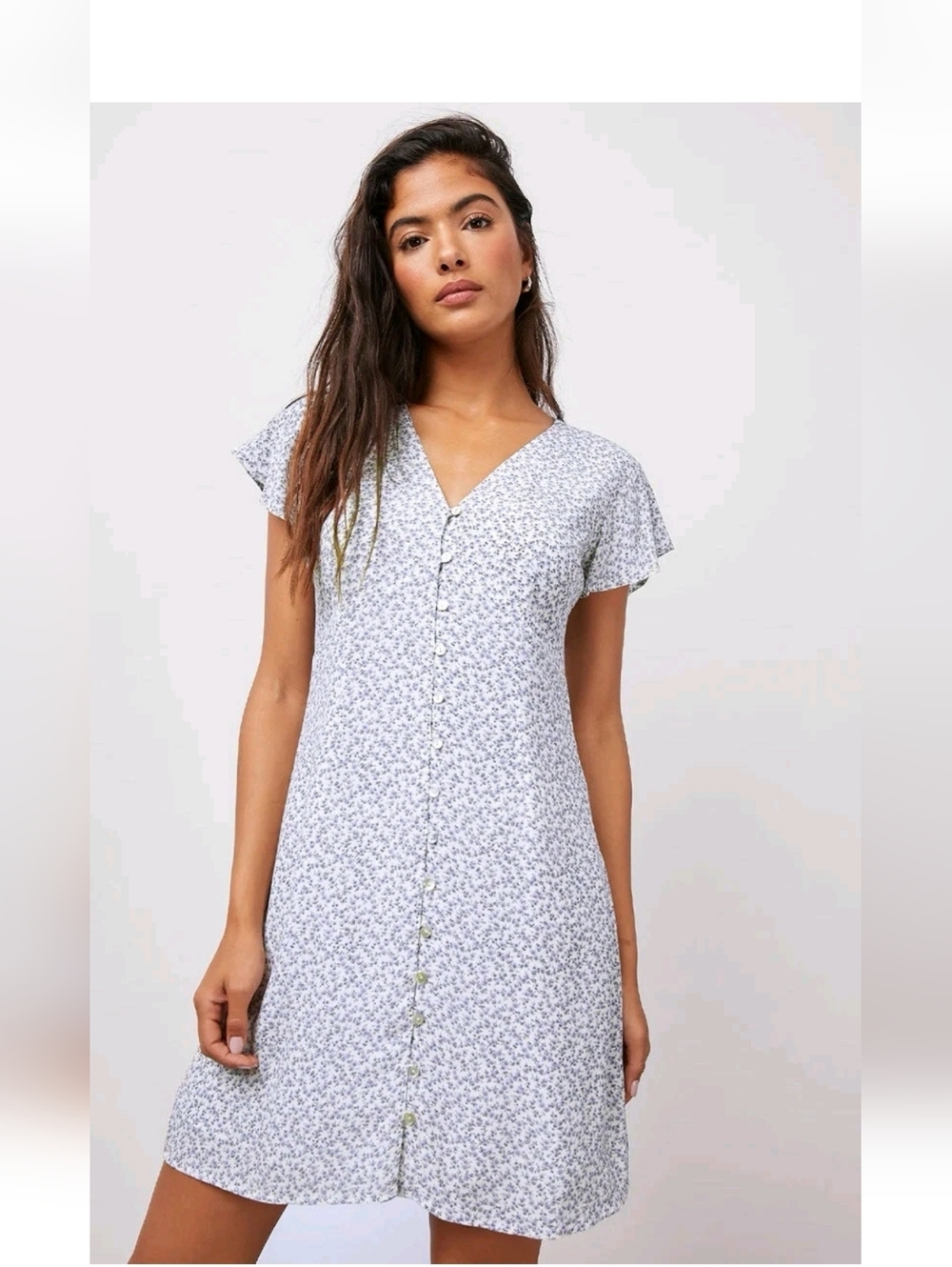 Rails Helena Mini Dress Blue Garden Ditsy Floral Button Down White Blue